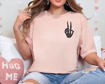 Skeleton Peace Sign Shirt, Halloween Shirt, Skeleton Hand Shirt, Funny Halloween Shirt, Fall Shirt, Skeleton Hand, Women's Halloween Shirt