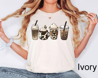 Comfort Colors®Cow Coffee Mug T-shirt, Coffee Cup Shirt, But First Coffee, Coffee Latte Lover Gift, Iced Coffee Shirt, Womens Crewneck, Tee