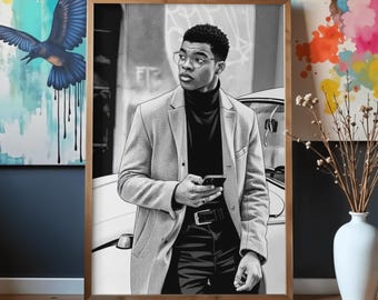 Retrato de cómic personalizado a partir de una foto, ilustración estilo manga en blanco y negro, arte digital hecho a medida.