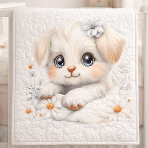 Shih Tzu Puppy Fabric Panel • 100% Cotton • Quilting and Sewing •Nursery Projects