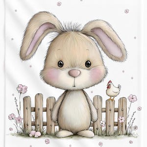 Farm Animal Bunny Cotton Fabric Panel • Baby Quilt Fabric for Quilting and Sewing