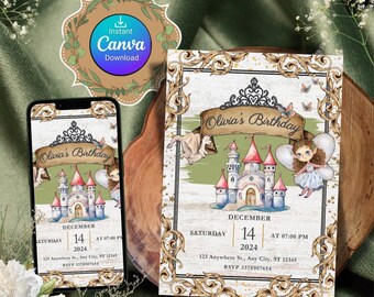 Princess Birthday Digital Invitation, Castle Invitation Digital, Birthday Invitations, Fairytale Birthday Invitation, Digital Download