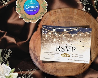 Digital RSVP Invitation, Navy Blue Wedding Invitation, Digital Wedding Invite, Gold and Blue Wedding Invite, Blue Digital Wedding Invite