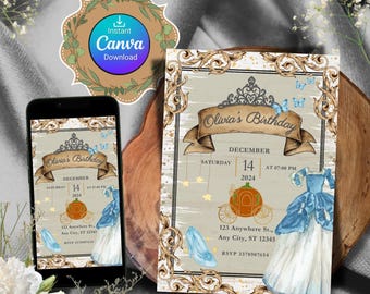 Cinderella Birthday Invitation, Princess Birthday Invitation, Cinderella Digital Invite, Birthday Invitations, Princess Digital Download