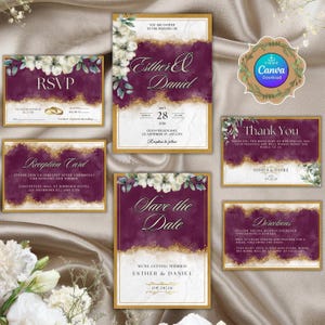 Digital Wedding Invitation Bundle, Dark Purple Wedding Invitation, Digital RSVP wedding card, Reception Wedding Card, Wedding Thank You Card
