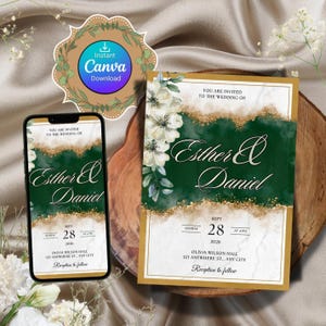Digitale Hochzeitseinladung, Smaragdgrüne Hochzeitseinladung, Digitale Hochzeitseinladung, Gold und Grün Hochzeitseinladung, Dunkelgrüne Hochzeit