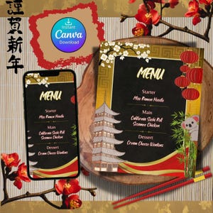 Cardápio de aniversário japonês, convite digital de aniversário hibachi, download digital de convite de aniversário, convite de aniversário chinês