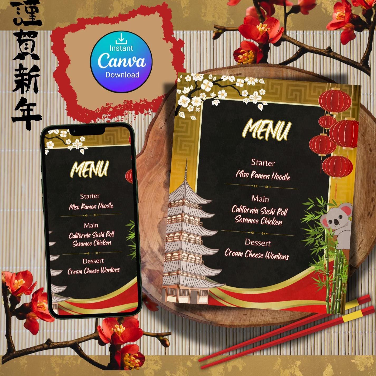 Japanese Birthday Menu, Hibachi Birthday Digital Invitation, Birthday Invitation Digital Download, Chinese Birthday Invitation