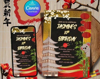 Japanese Birthday Invitation, Hibachi Birthday Digital Invitation, Birthday Invitation Digital Download, Chinese Birthday Invitation