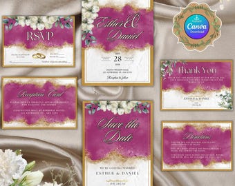 Digital Wedding Invitation Bundle, Pink Wedding Invitation, Digital RSVP wedding card, Reception Wedding Card, Wedding Thank You Cards