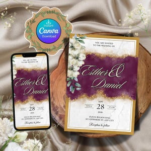Digital Wedding Invitation, Purple Wedding Invitation, Digital Wedding Invite, Gold and Purple Wedding Invite, Purple Digital Wedding Invite