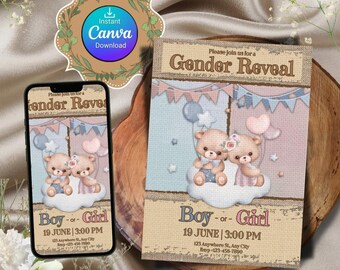 Baby Gender Reveal Digital Invitation, Gender Reveal Invitation, Pink and Blue Baby Gender Reveal Invitations, Digital Gender Reveal