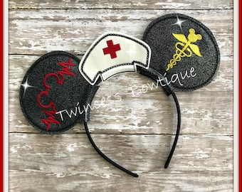 Nurses Hat Medical Mouse Ears Headband by TWINCESS BOWTIQUE