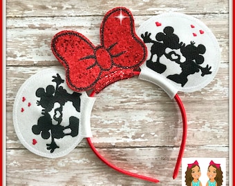 Kissing Valentine Mouse Ears Headband by Twincess Bowtique - CUSTOM