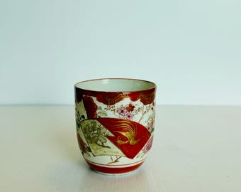 アンティーク九谷皿: 明治時代の日本磁器皿、赤絵手描きデザイン、22