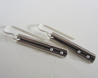 Short Bar Earrings recycled silver w/ ball tip wires modern minimalist