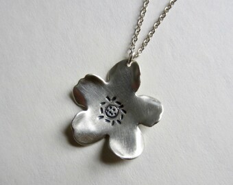 Silver Flower pendant oxidized artisan handmade