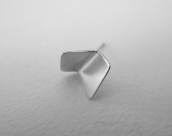 Single Folded Stud Earring 3D silver geometic shape 3/8 inch eco friendly modern geometric