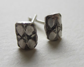 Tiny Flower Stud Earrings 3/16 inch oxidized solid silver eco friendly modern