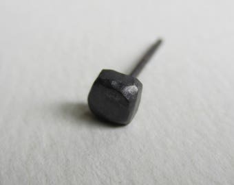 Raw Cube Stud Earring Single silver or oxidized very tiny 1/8 inch earring modern unisex