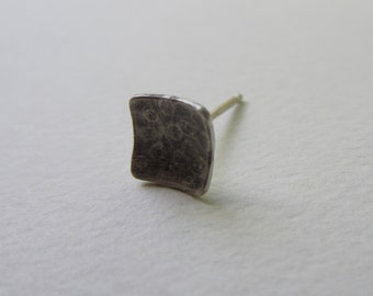 Square Stud Earring single tiny square oxidized silver handfabricated 1/4 inch