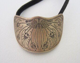 Brass Hair Cuff antiqued leaf pattern hand fabricated