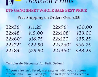 Custom DTF Transfers, Ready to Press, Cold Peel Gang Sheet
