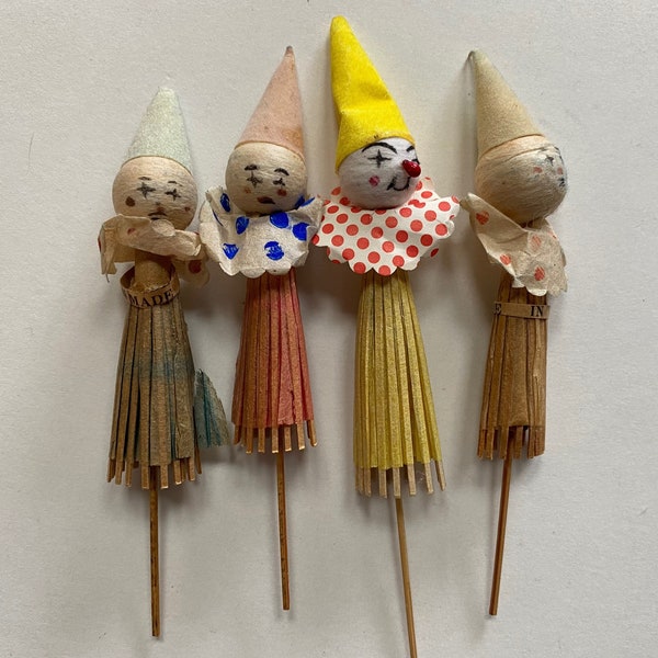 Clown Drink Umbrellas Lot Vintage 50s 60s Crepe Paper Delicate Made in Japan