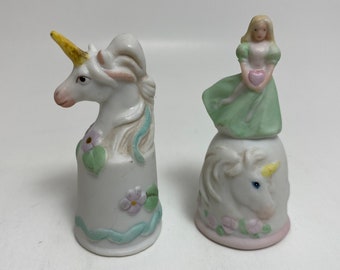 Vintage Ceramic Unicorn Thimbles Cute Mythical Figurines Enesco 90s 80s Girls Figures