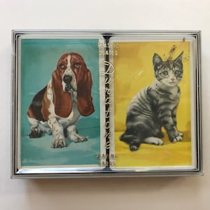 Jeu de cartes vintage double jeu de cartes Chien et chat Soirées de jeux jeux de société Jeux complets Groovy Poker Rami Old Maid Bridge Hearts Ephemera Duratone