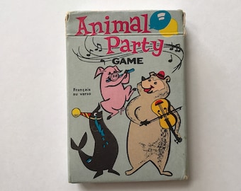 Animal Party Playing Cards Set Kids RARE Game Paper Ephemera Russell Card Games 50s 60s Memory Match Snap