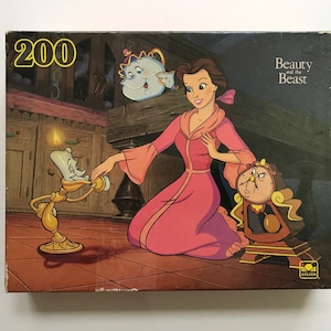 SALE Disney Beauty and the Beast Jigsaw Puzzle  Complete Kids Belle Retro 90s Cute Kids Children Game Night Toy 200 Pieces