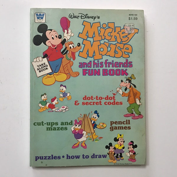 SALE 1980 Mickey Mouse and Friends Coloring Colouring Book 80s Kids Activity Whitman Paper Ephemera Dot to Dot Pencil Games