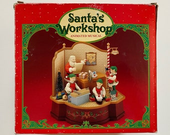 1990s Santa’s Workshop Musical Wind Up Animated Decoration Xmas Holiday Christmas Decor