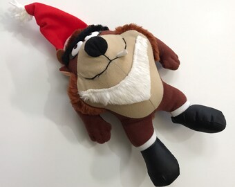 1992 Tasmanian Devil Taz Plush Looney Tunes Santa Christmas Holiday Stuffed Animal