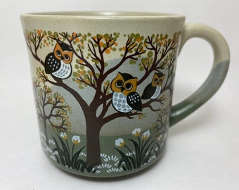 Woodland Owl Mug Coffee Cup with Forest Friends Critters Ceramic