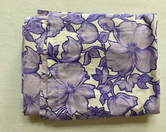 Beautiful Wabasso Twin Flat Sheet in Purple Floral Colorway Vintage 1970s Retro Bedding 100% Cotton