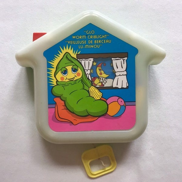 1985 Glo Worm Crib Light Glow in the Dark Musical Pull String Toy Baby Toddler 80s Playskool Kids