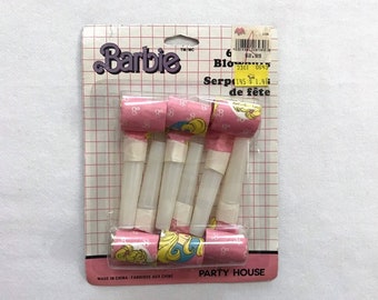 SALE 1989 Barbie Party Blowers - Sealed pack of 6 Party Supplies Retro 80s Mattel Collectible Kids Children