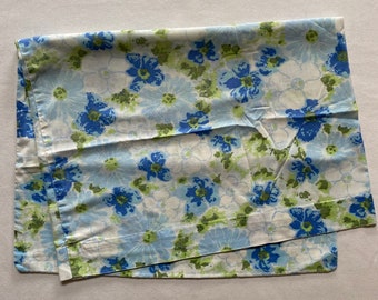 Vintage Sears Pillowcase Single Standard Size Blue and Green Floral