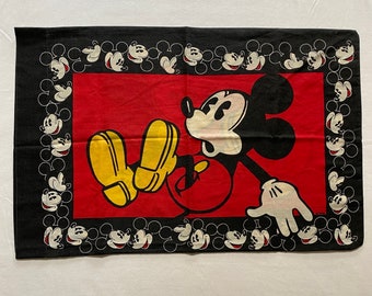 Mickey Mouse Single Standard Size Pillowcase Retro 80s Kids Bedding Linens Disney Made in USA