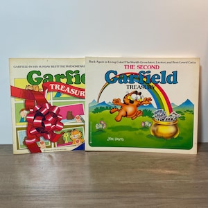 Vintage Garfield Treasury Books - 1982 & 1984 Comic Strip Collections by Jim Davis Funny Cat Humor Retro Gift PAIR