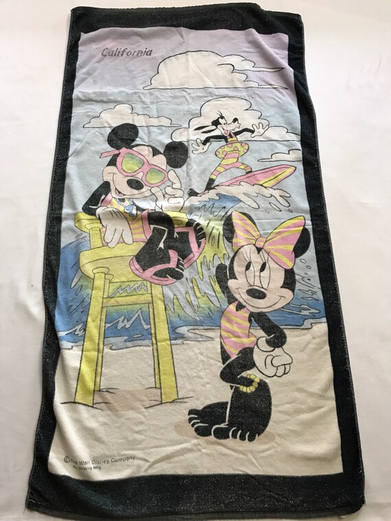 Vintage Mickey and Minnie Mouse Beach Bath Towel 80s Walt Disney