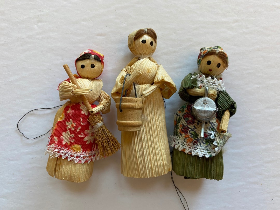 SALE Corn Husk Ornaments Dolls Ladies Christmas Xmas Holiday Etsy