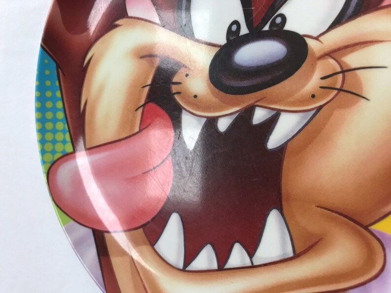 1997 Tasmanian Devil Looney Tunes TAZ Melamine Childrens Plate Plastic 90s Kids Home Decor Kitchen Serving