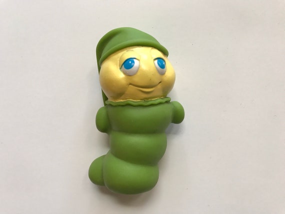 1980s Hasbro Glo Friends Rubber Squeak Toy PVC Toy Collectible 80s Kids Toys  Glo Worm Cute 