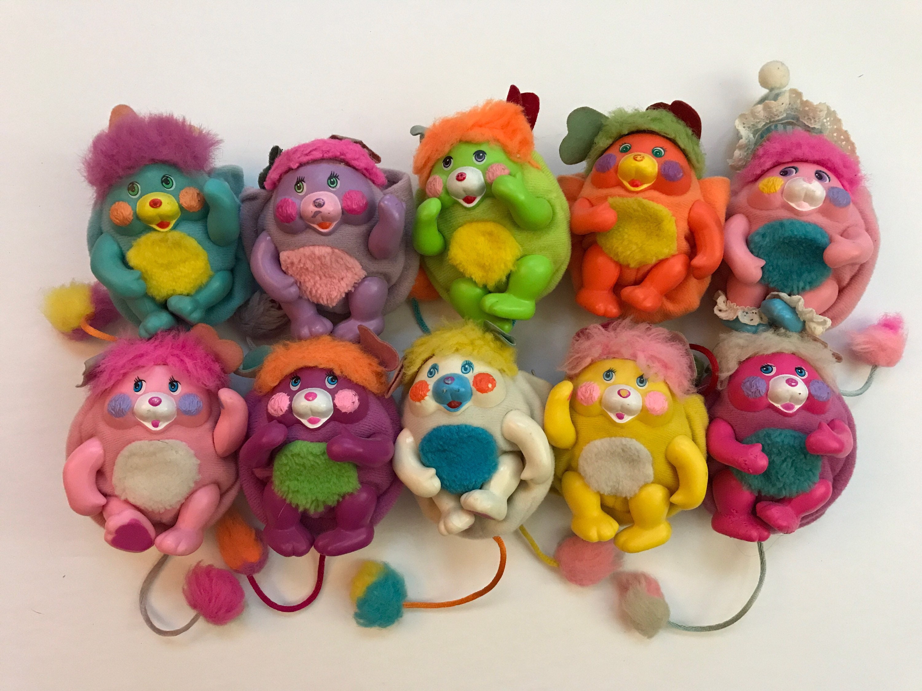 Pocket Popples Complete Set of 10 Mini Plush Small Stuffed Animals 1985 80s  Kids Toys Collectible