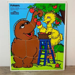 Sesame Street Wooden Frame Tray Puzzle Vintage Kids Toy Snuffleupagus and Big Bird Playskool Made in USA 315-33