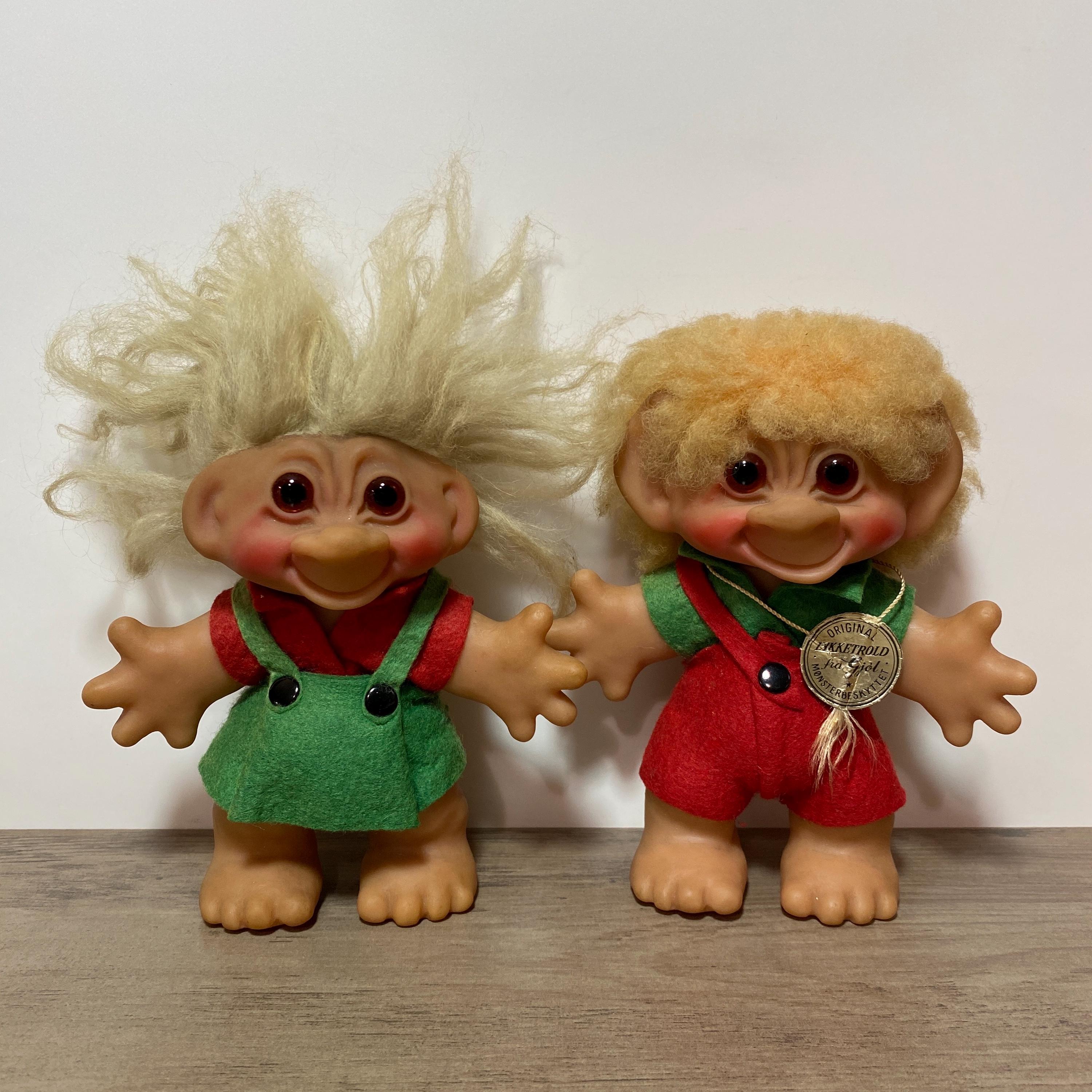 Original DAM Troll Dolls Mohair Glass Eyes Made in Denmark 1960s