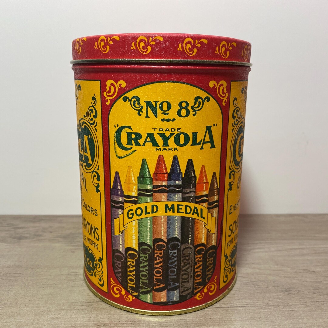 1982 Crayola Crayons Tin Storage Container Collectible Crafting Art